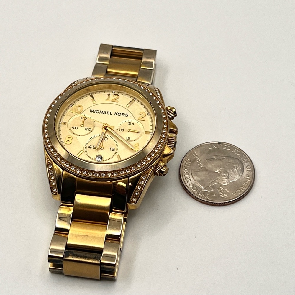 Michael Kors Blair Glitz Womens Watch MK5166 Gold Crystal Bezel 6" New Battery - Picture 7 of 13